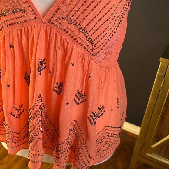 Free People Lost In You Coral Beaded Spaghetti Strap Crop Top NWT SIZE L - Picture 6 of 12